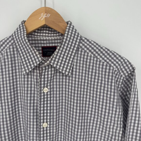Untuckit Mens Button Up Dress Shirt Mens M Gray White Gingham Long Sleeve - Picture 1 of 6